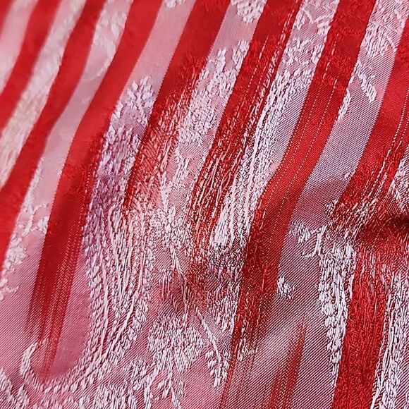 Vintage Silk Red Striped Paisle & Floral Scarf with Fringe - Picture 11 of 11
